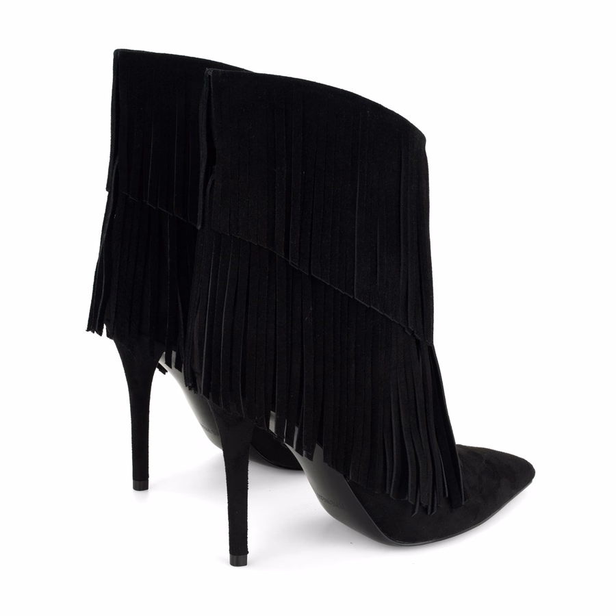 Carbona Leather Fringe Booties - Black Suede