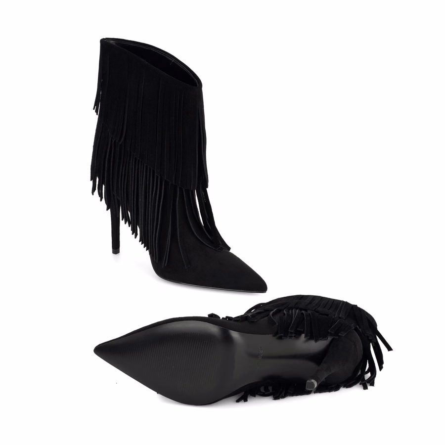Carbona Leather Fringe Booties - Black Suede