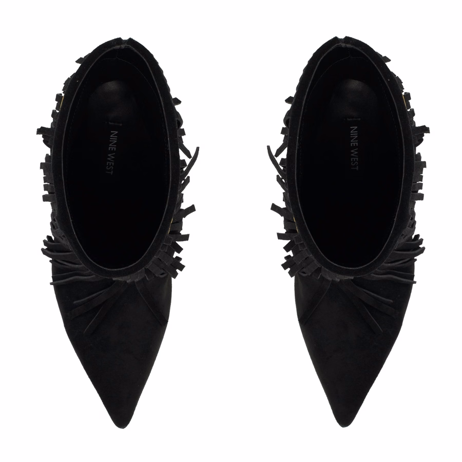 Carbona Leather Fringe Booties - Black Suede