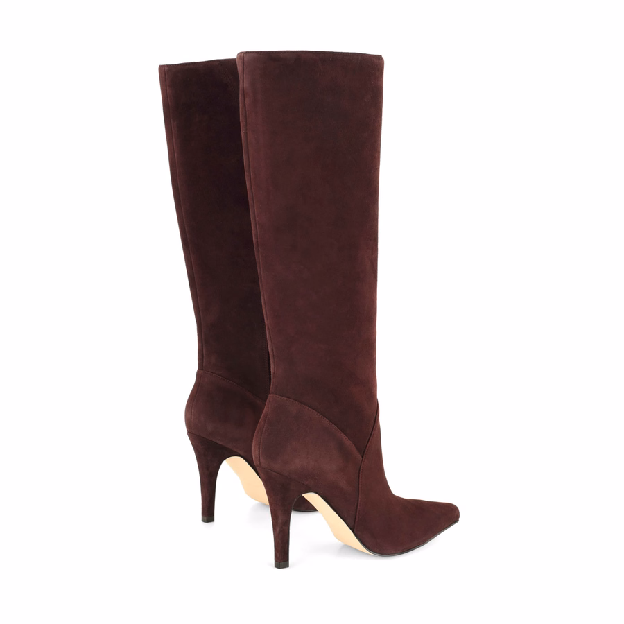 Korin Knee High Leather Boots - Burgundy Suede