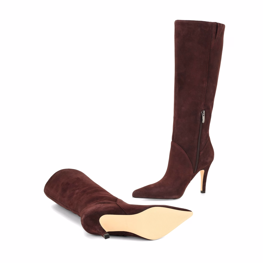 Korin Knee High Leather Boots - Burgundy Suede