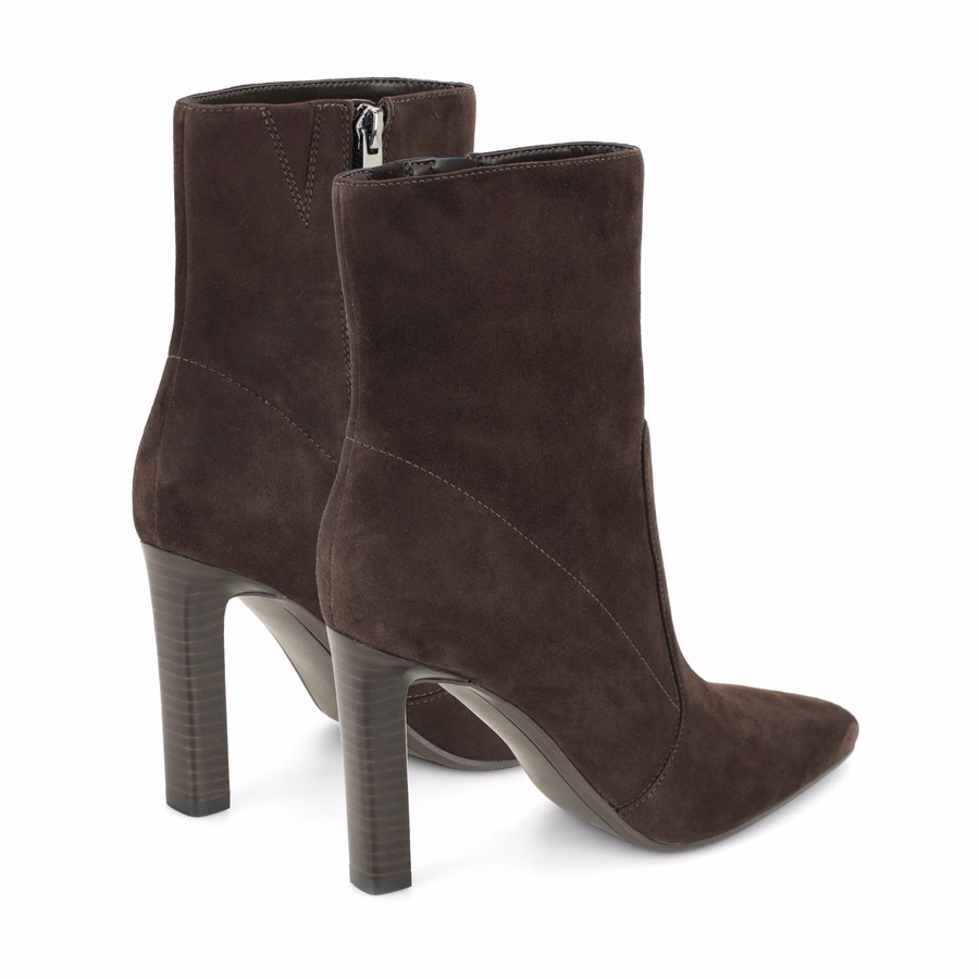 Halla Leather Ankle Booties - Dark Brown Suede