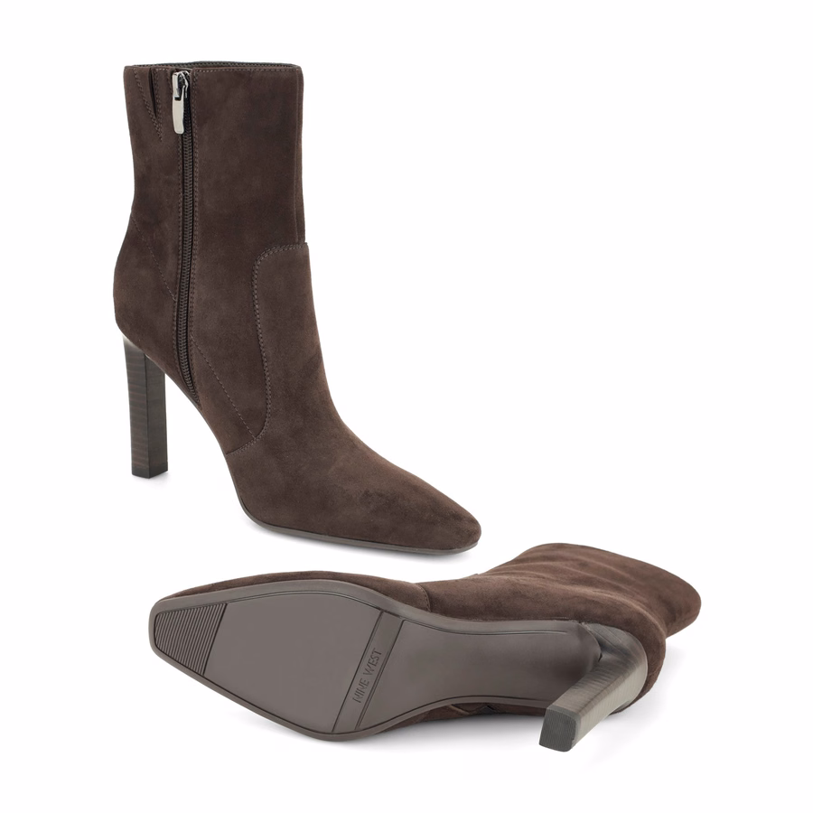 Halla Leather Ankle Booties - Dark Brown Suede