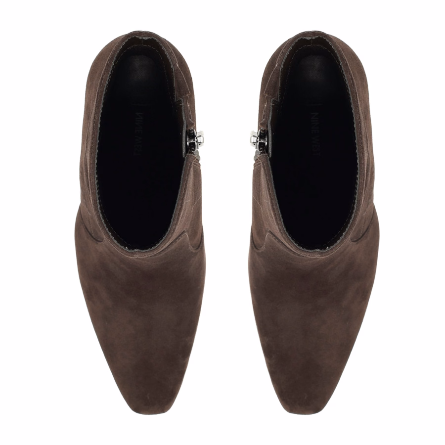 Halla Leather Ankle Booties - Dark Brown Suede