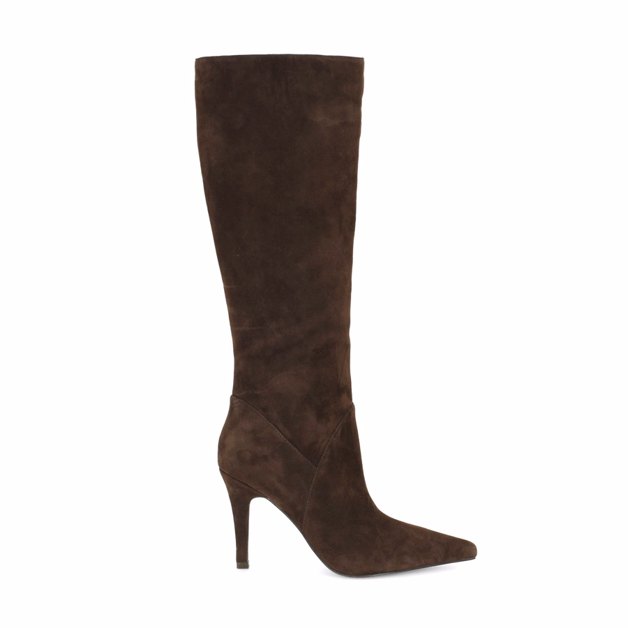 Korin Knee High Leather Boots - Dark Brown Suede