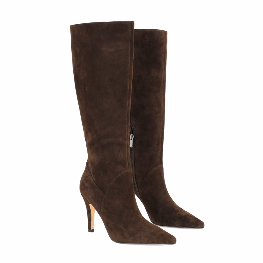 Korin Knee High Leather Boots - Dark Brown Suede