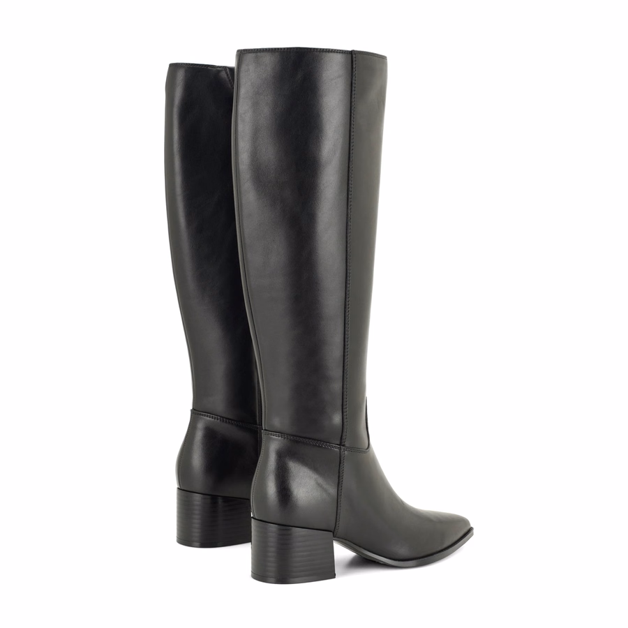 Bridgit Wide Calf Leather Boots - Black Leather