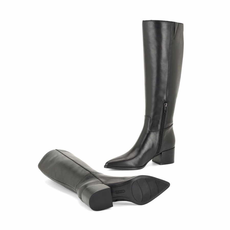 Bridgit Wide Calf Leather Boots - Black Leather