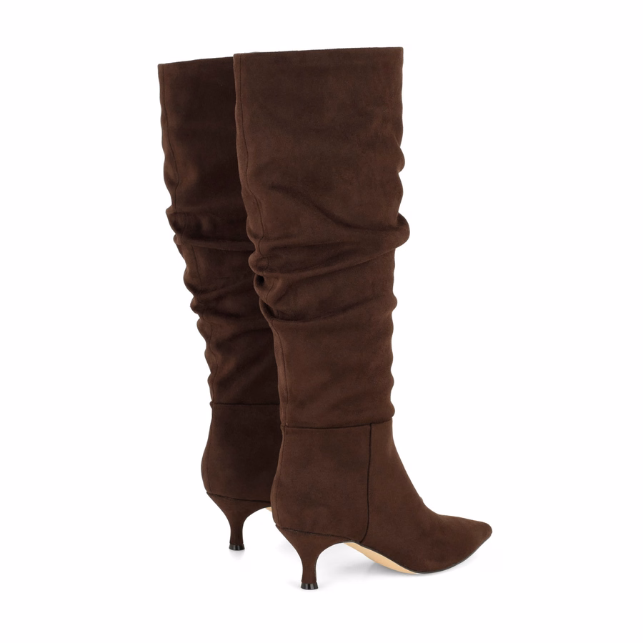 Sawyor Kitten Heel Slouch Boots - Dark Brown