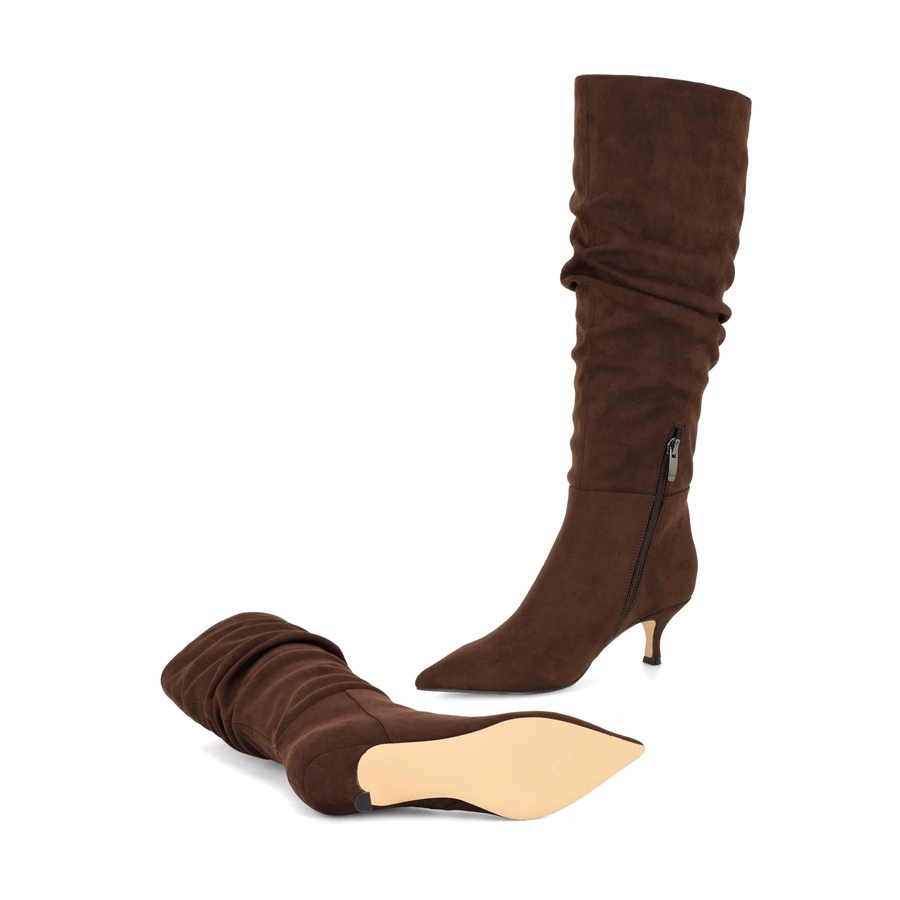 Sawyor Kitten Heel Slouch Boots - Dark Brown