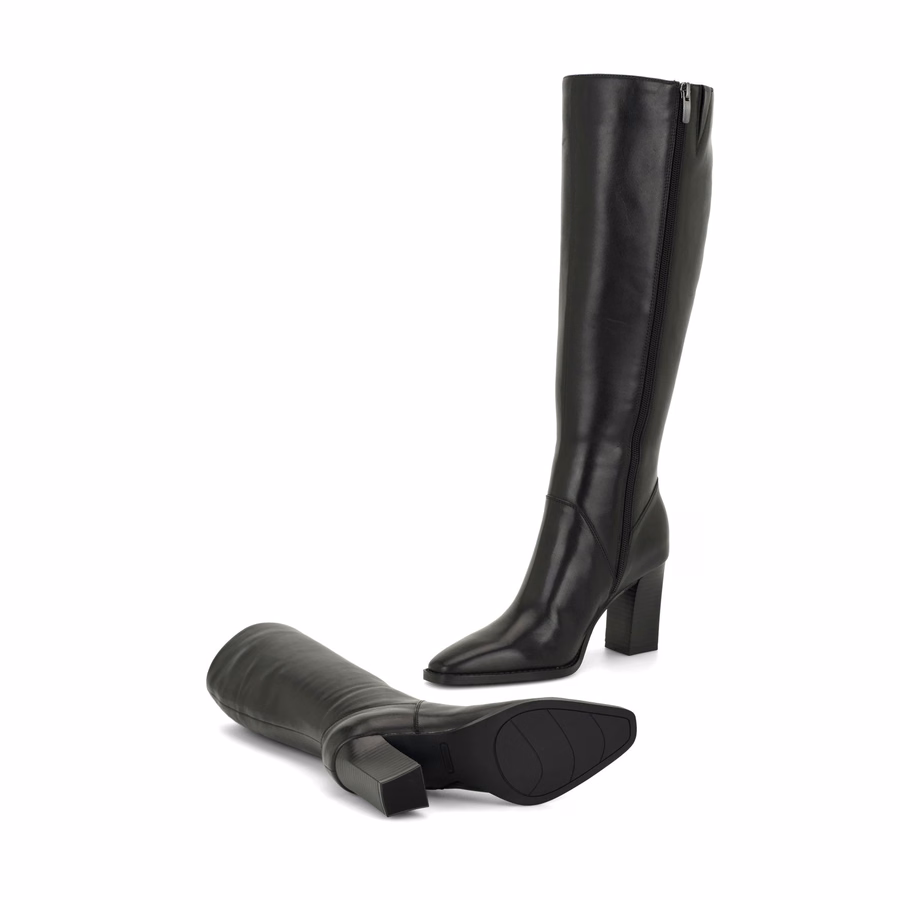 Zetta Leather Knee High Boots - Black Leather