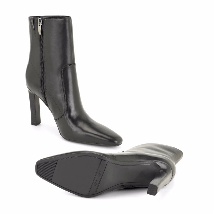 Halla Leather Ankle Booties - Black Leather