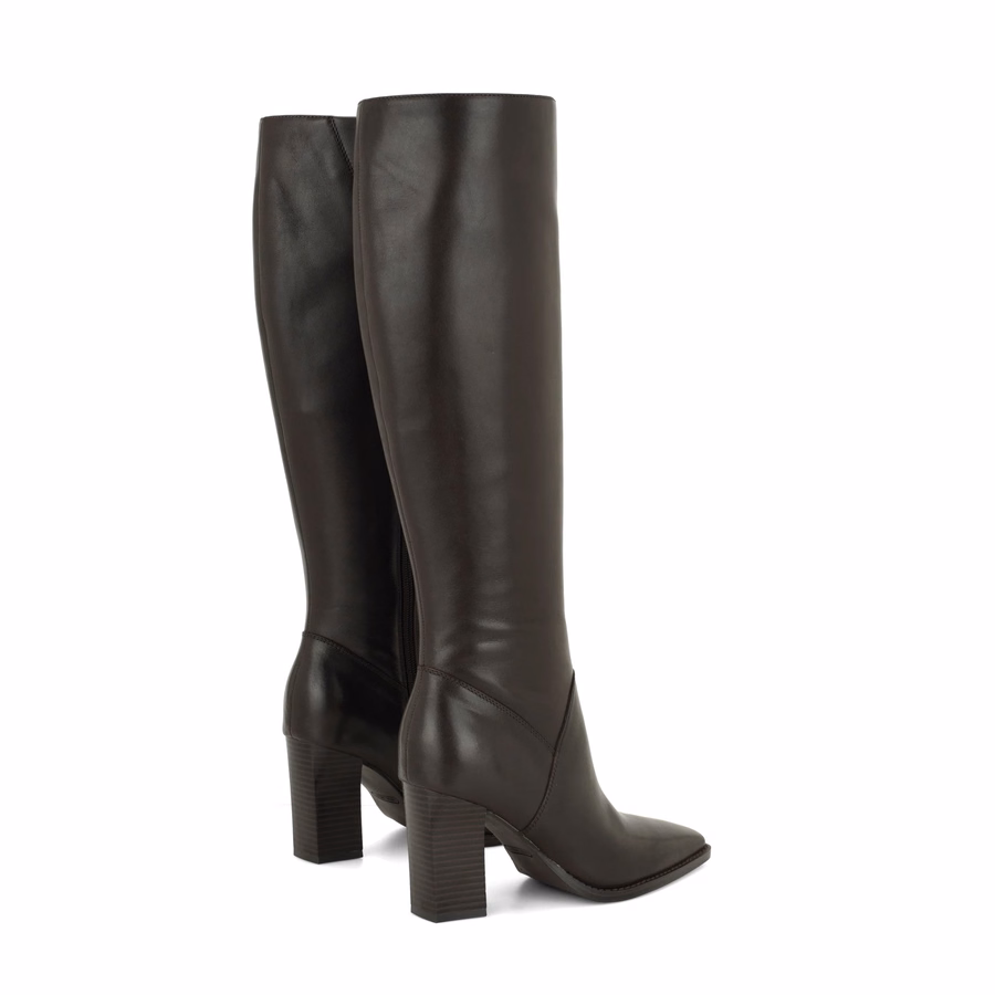 Zetta Leather Knee High Boots - Dark Brown Leather