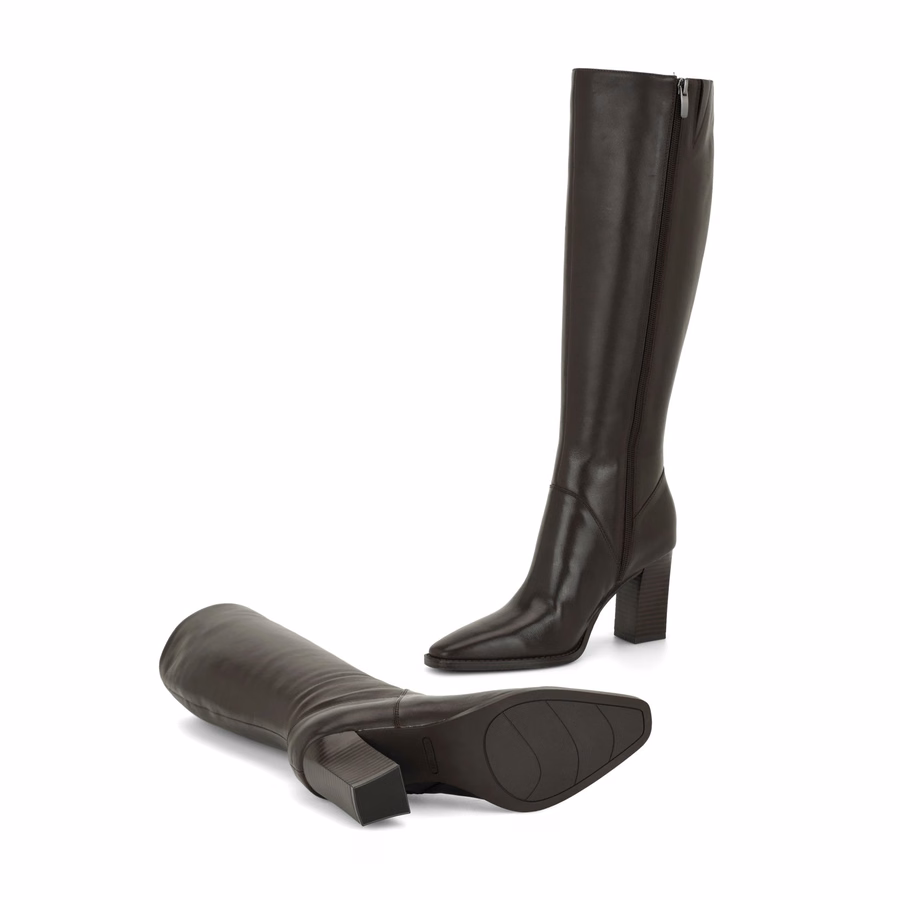 Zetta Leather Knee High Boots - Dark Brown Leather