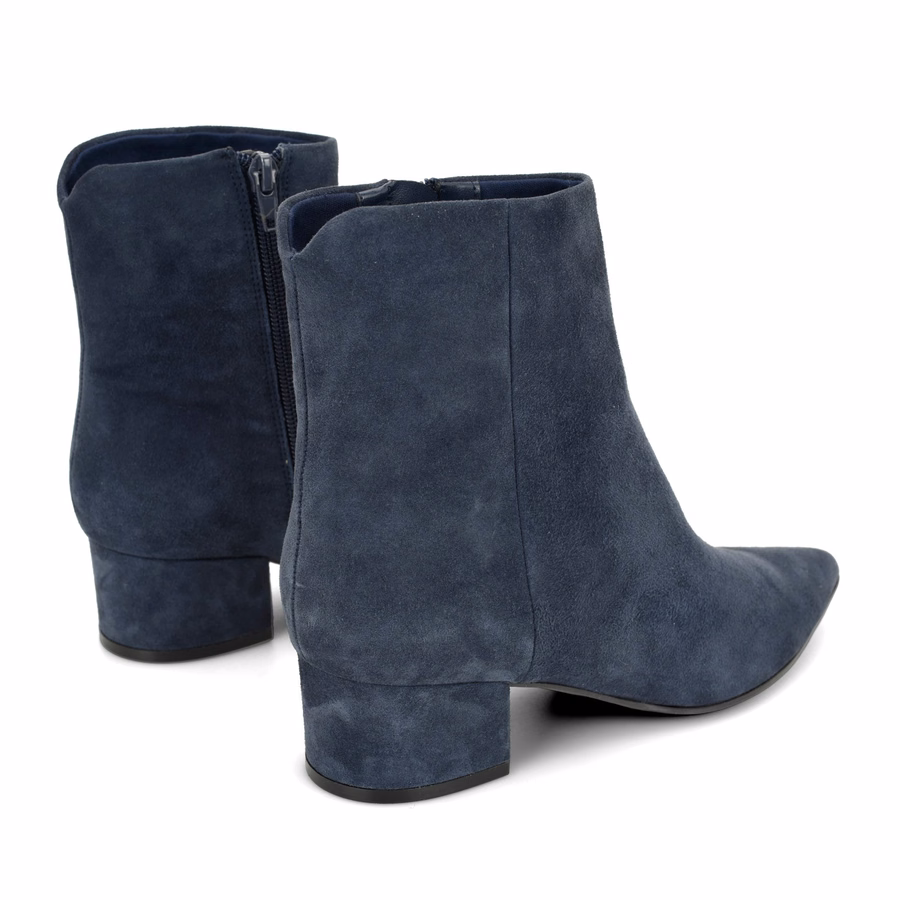 Maribu Ankle Leather Booties - Navy Suede