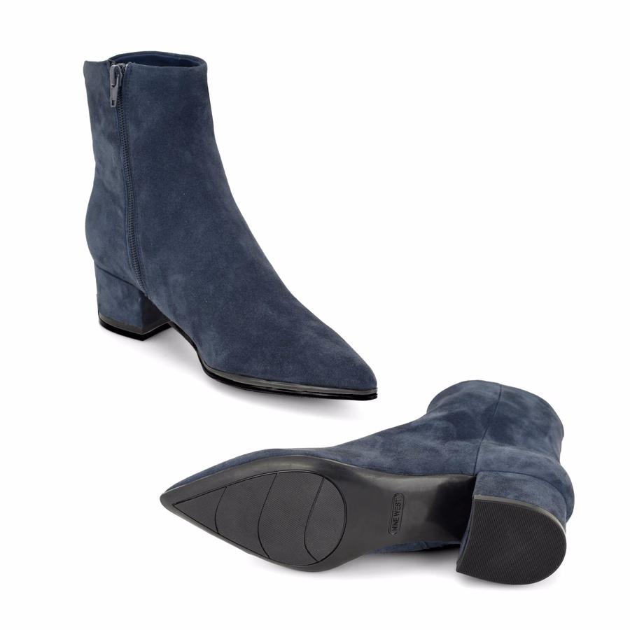 Maribu Ankle Leather Booties - Navy Suede