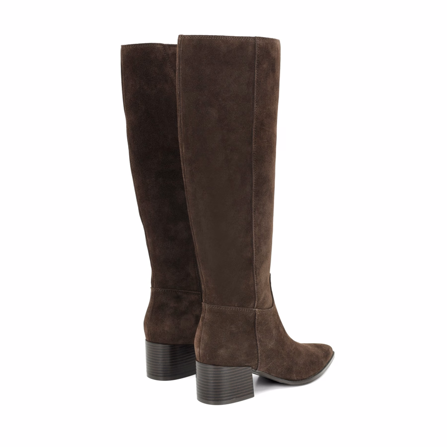 Bridgit Leather Boots - Dark Brown Suede