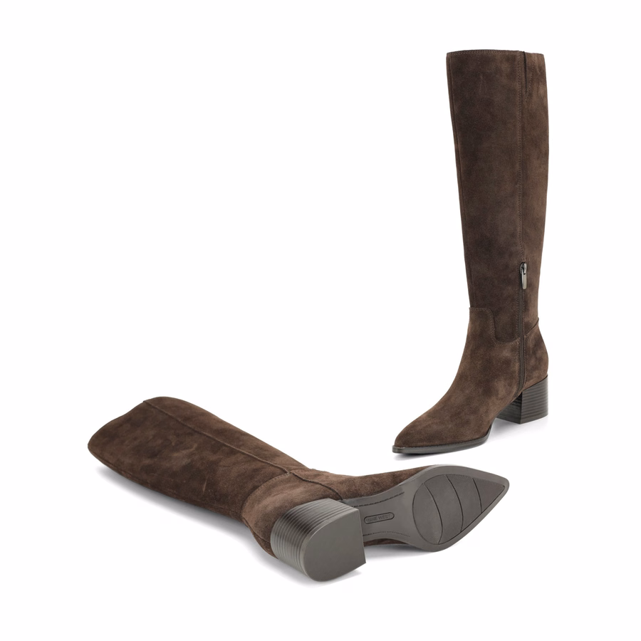 Bridgit Leather Boots - Dark Brown Suede