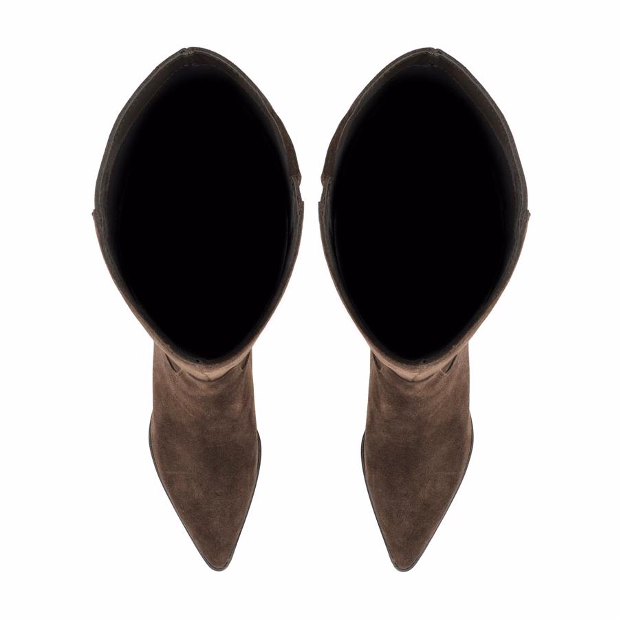 Bridgit Leather Boots - Dark Brown Suede
