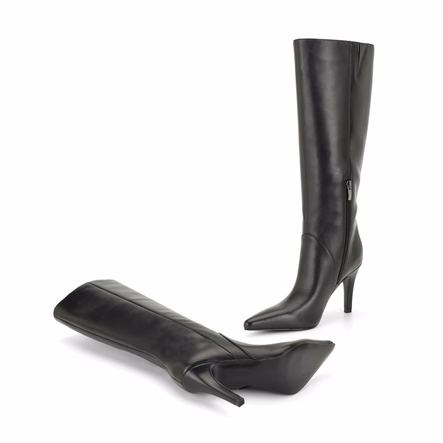Korin Knee High Leather Boots - Black Leather