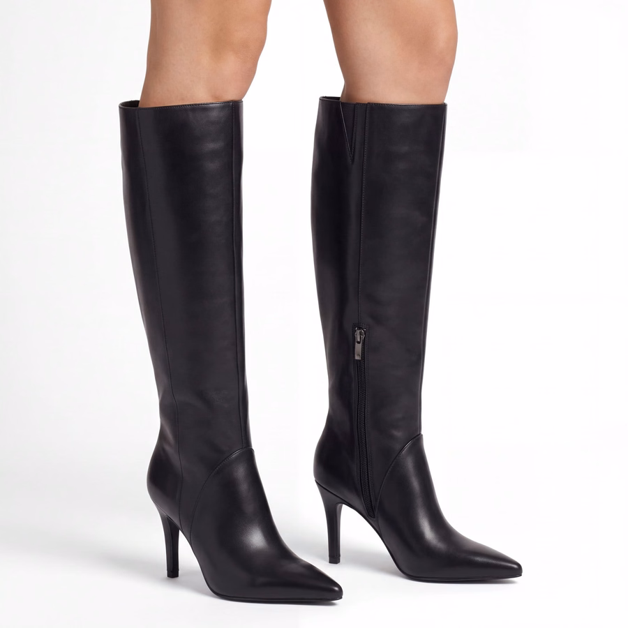 Korin Knee High Leather Boots - Black Leather