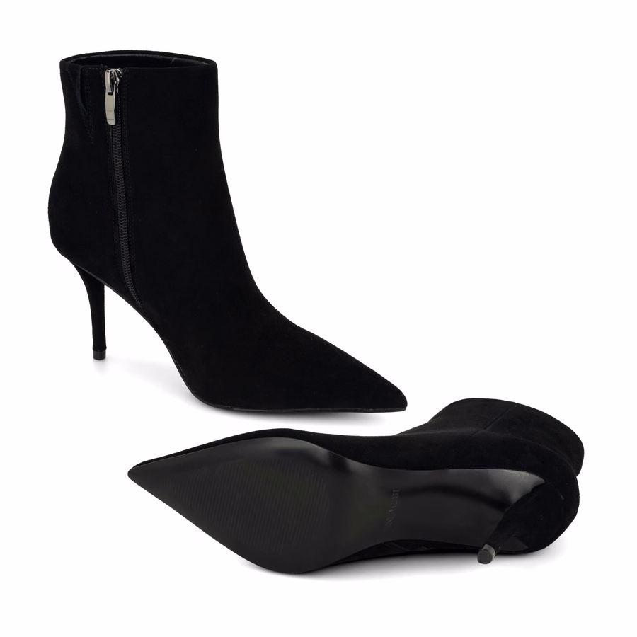 Myrah Leather Ankle Booties - Black Suede