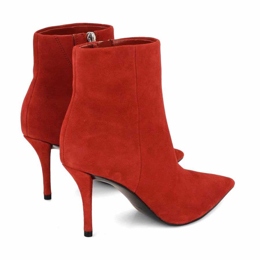 Myrah Leather Ankle Booties - Red Suede