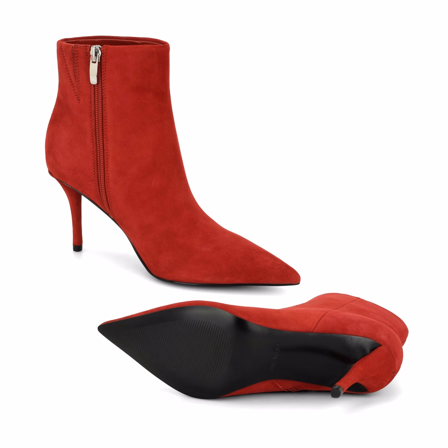 Myrah Leather Ankle Booties - Red Suede