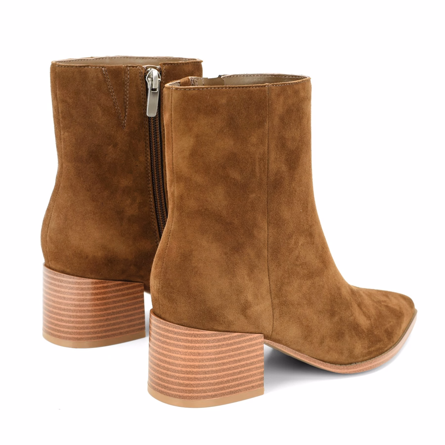 Becky Leather Booties - Walnut Suede
