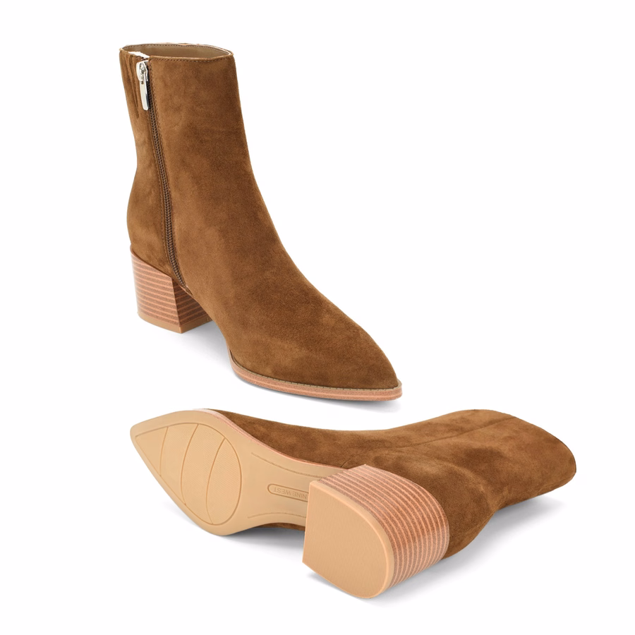 Becky Leather Booties - Walnut Suede