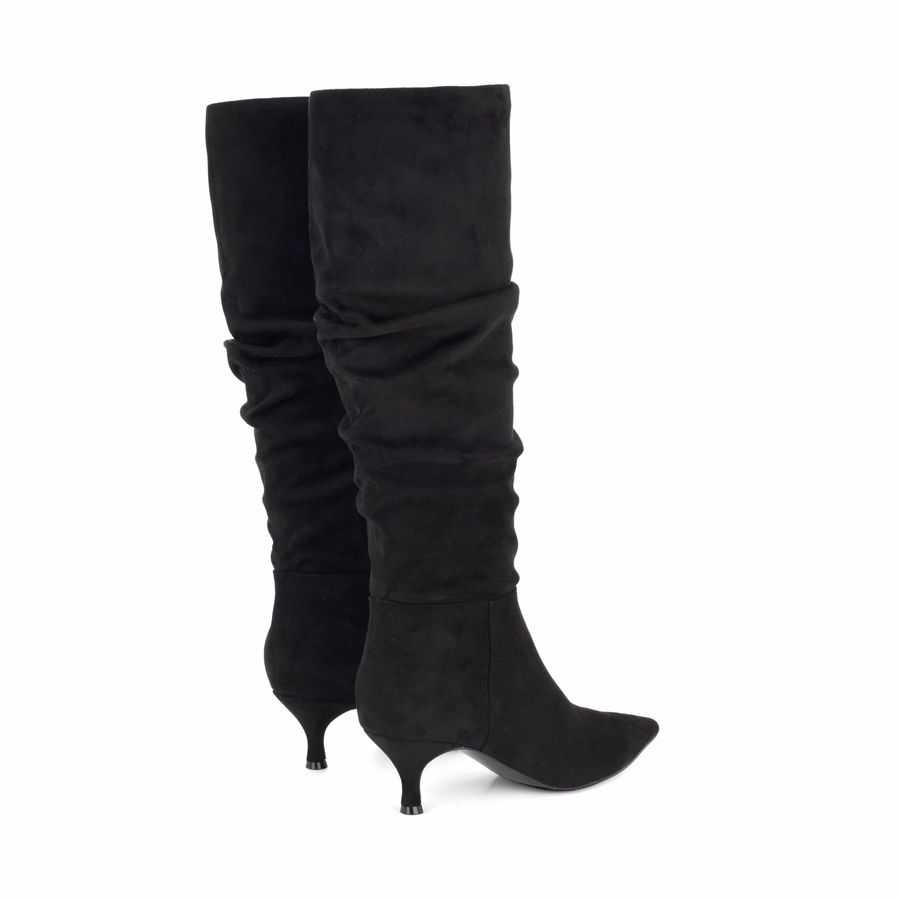 Sawyor Kitten Heel Slouch Boots - Black