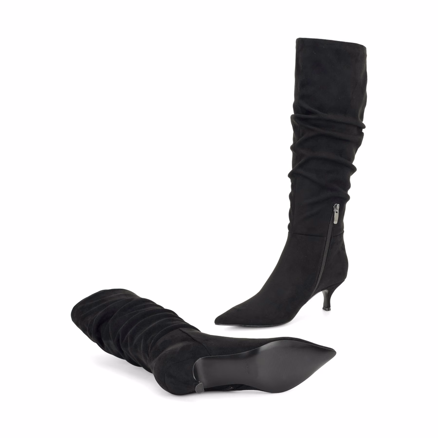 Sawyor Kitten Heel Slouch Boots - Black