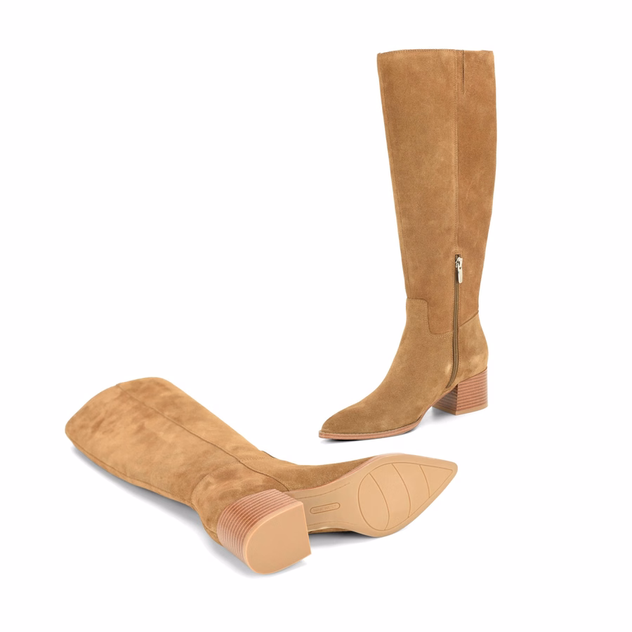 Bridgit Wide Calf Leather Boots - Natural Suede