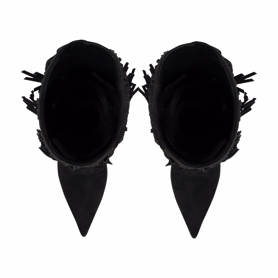 Genviv Leather Fringe Boots - Black Suede