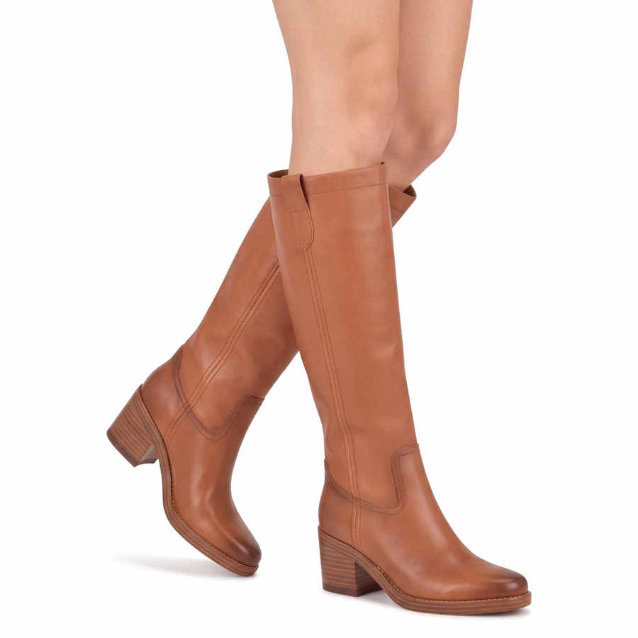 Hecee Block Heel Tailored Leather Boots - Olive Green Suede