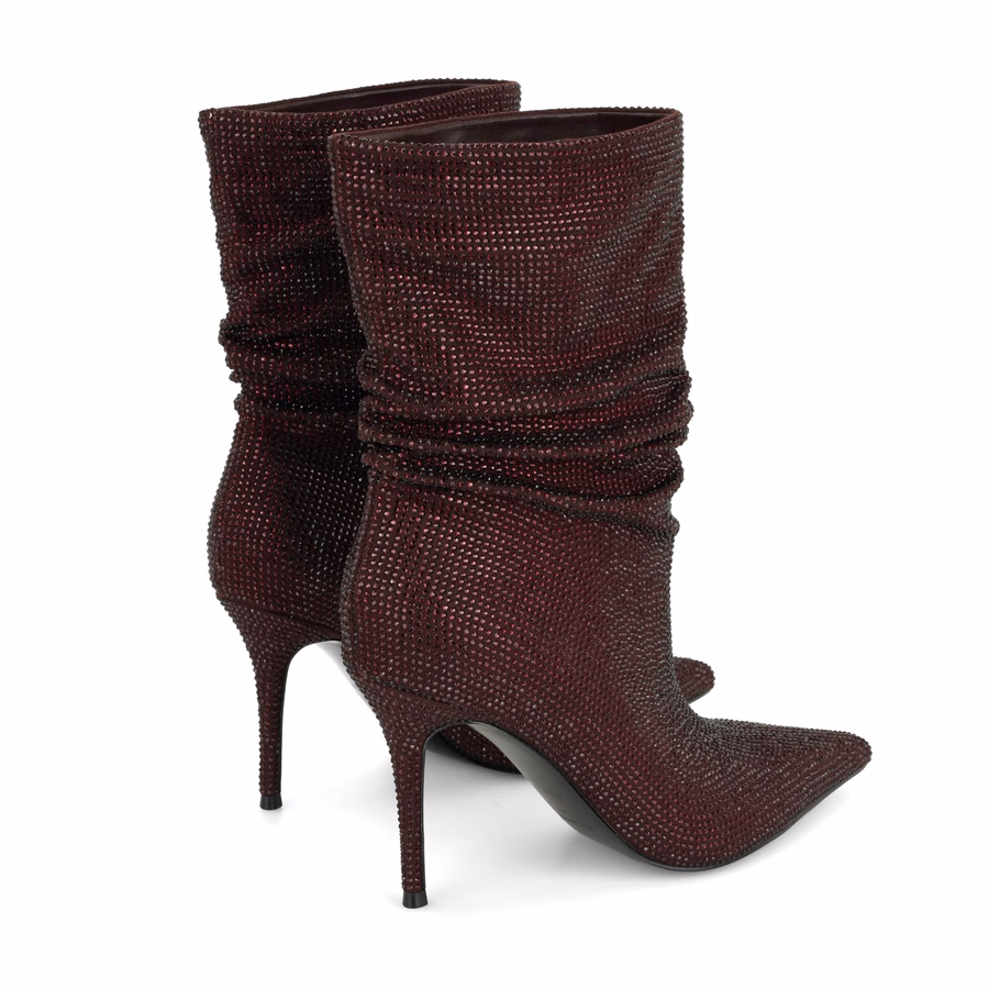 Glamsta Rhinestone Slouch Booties - Burgundy Rhinestone