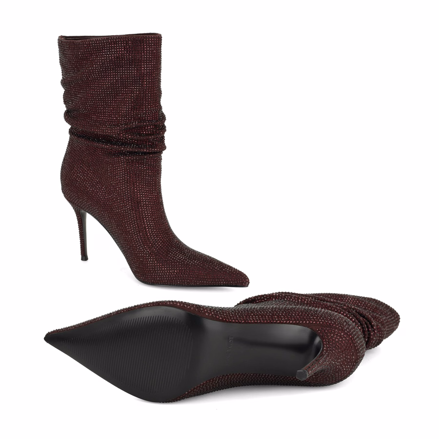 Glamsta Rhinestone Slouch Booties - Burgundy Rhinestone