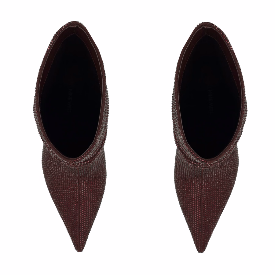 Glamsta Rhinestone Slouch Booties - Burgundy Rhinestone