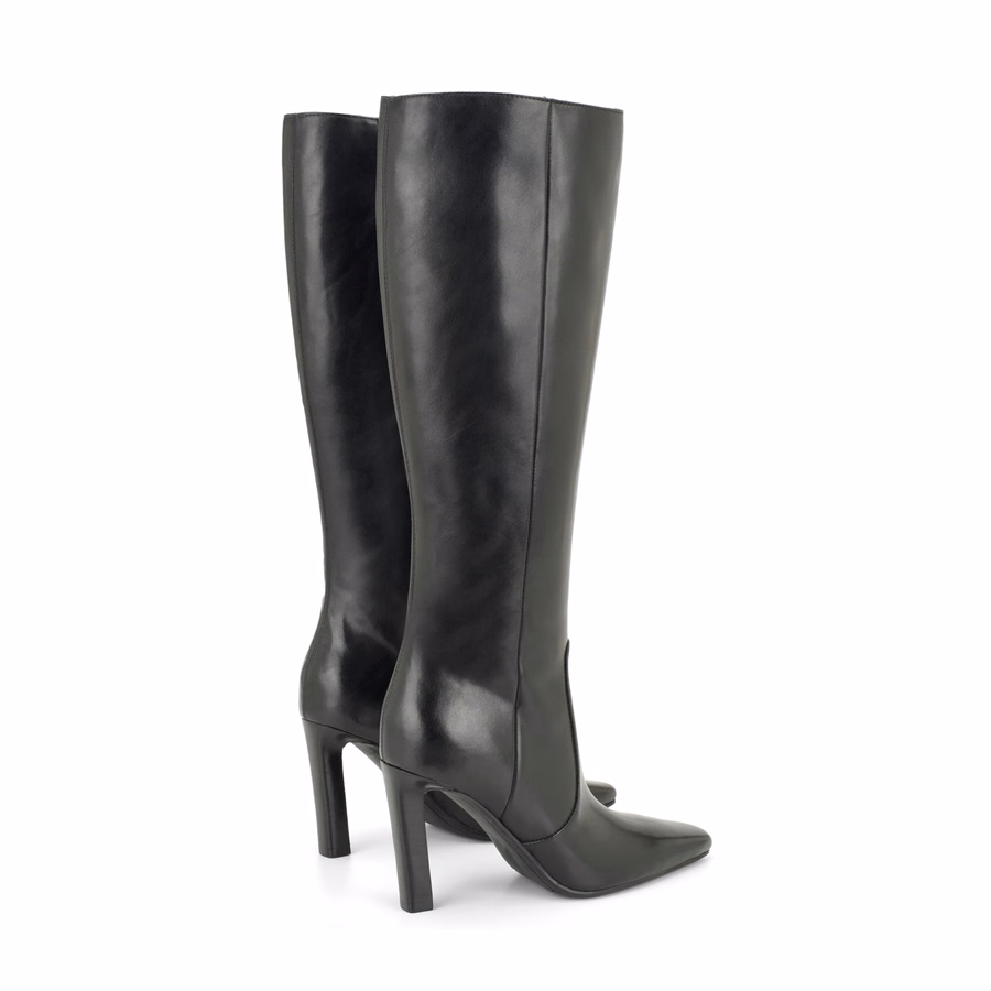 Hover Knee High Leather Boots - Black Leather