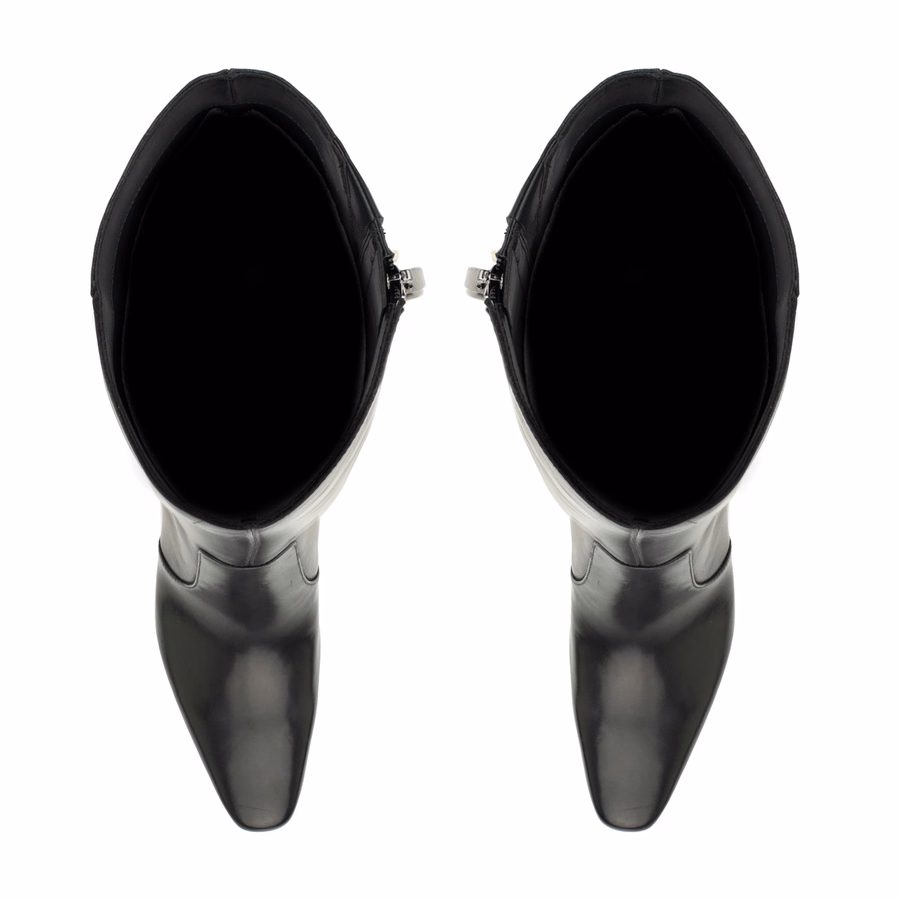 Hover Knee High Leather Boots - Black Leather