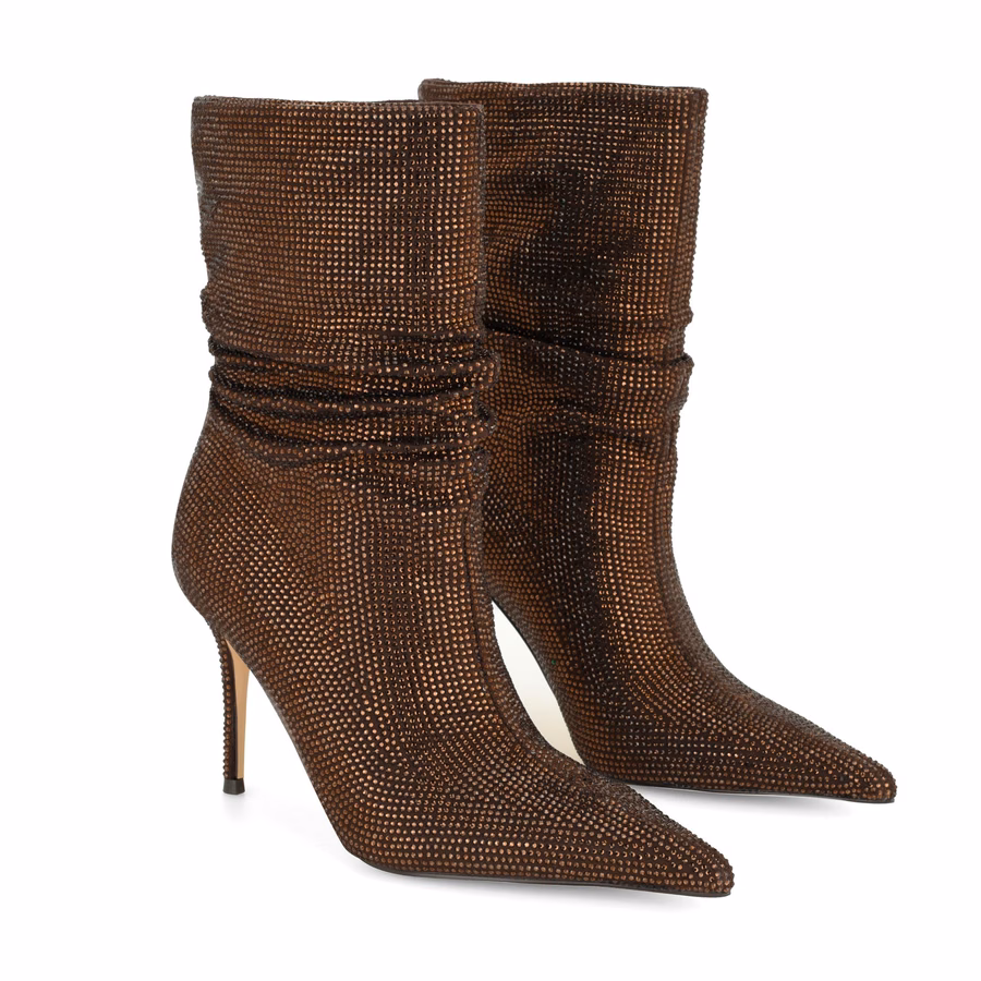 Glamsta Rhinestone Slouch Booties - Dark Brown Rhinestone