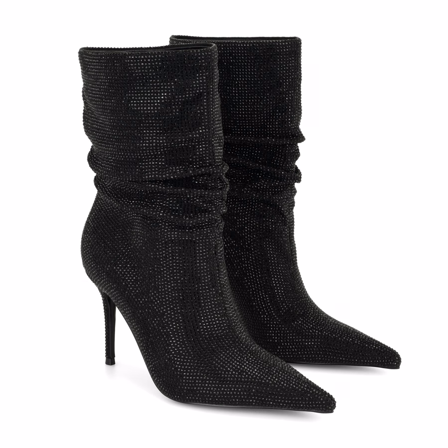 Glamsta Rhinestone Slouch Booties - Black Rhinestone