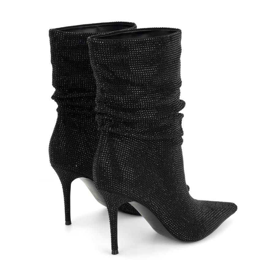 Glamsta Rhinestone Slouch Booties - Black Rhinestone