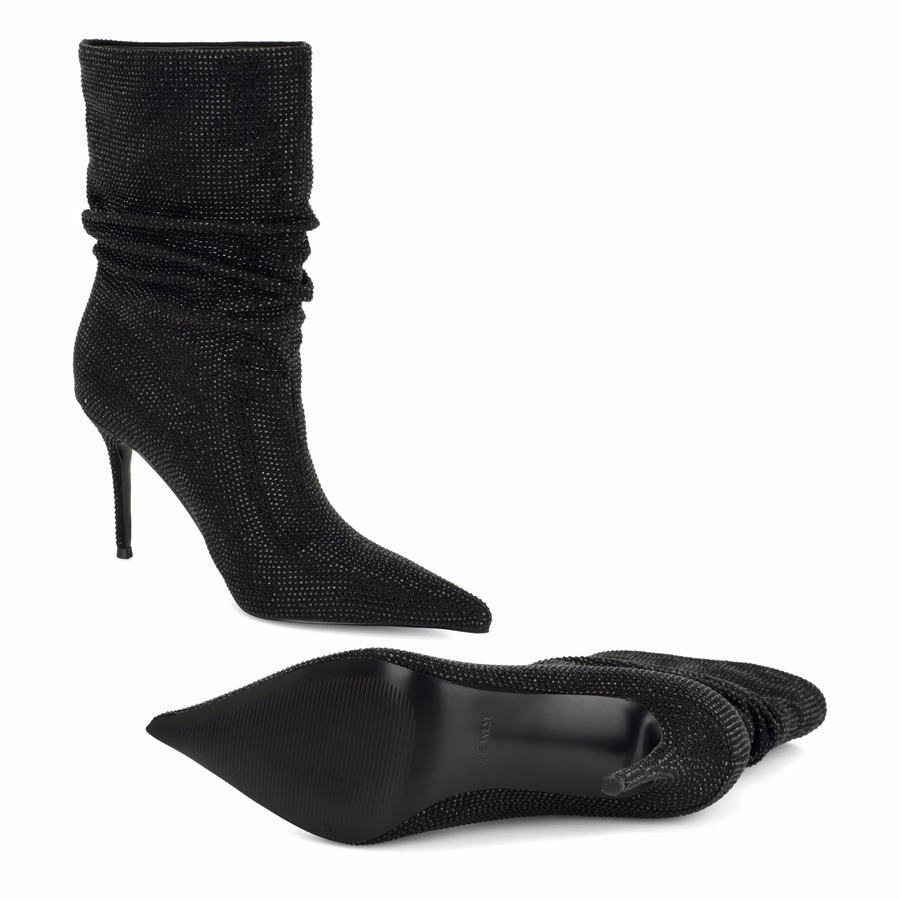 Glamsta Rhinestone Slouch Booties - Black Rhinestone