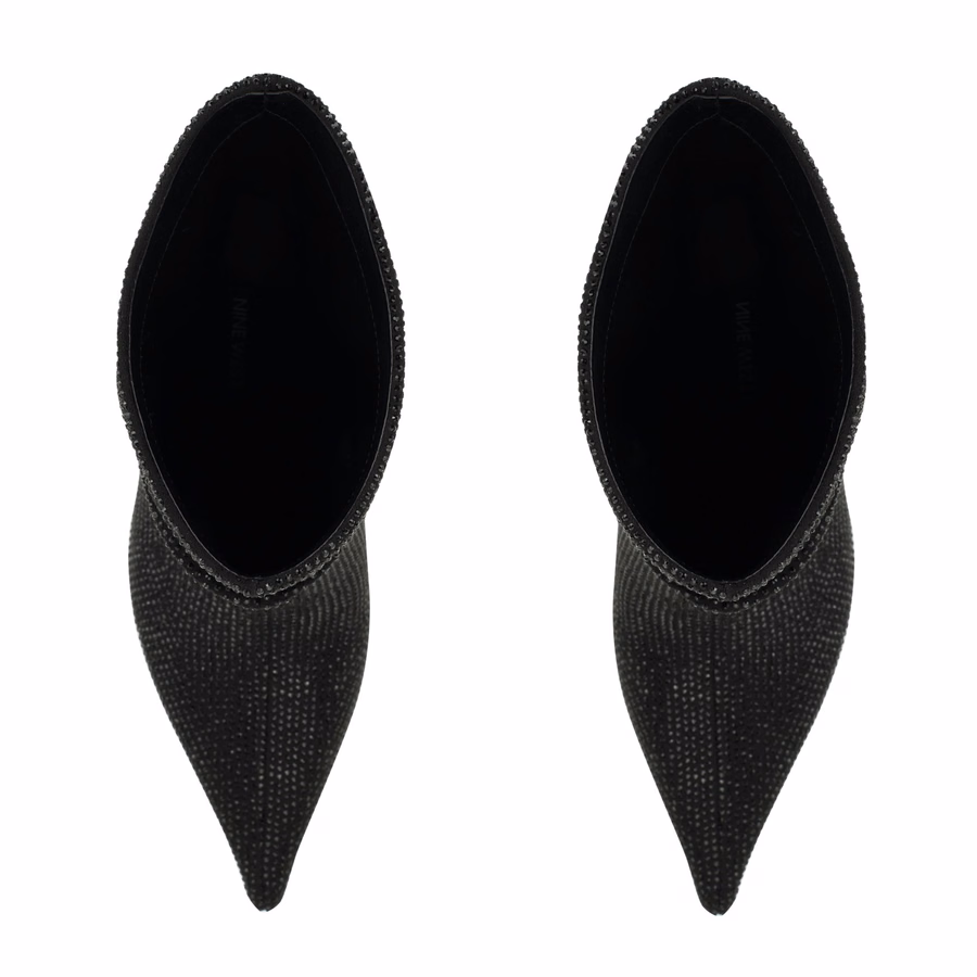 Glamsta Rhinestone Slouch Booties - Black Rhinestone