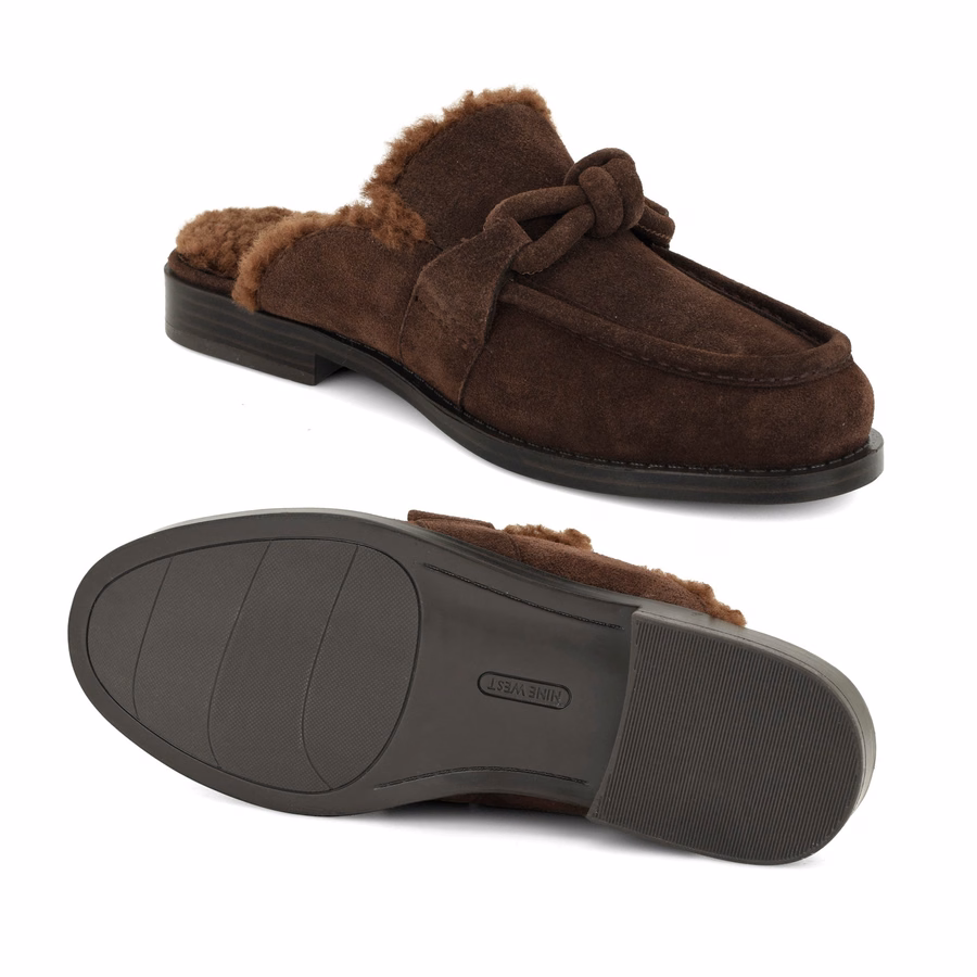 Mavey Lined Leather Knotted Mules - Dark Brown Suede