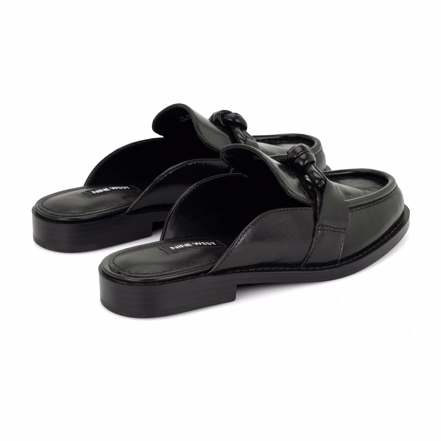 Mavey Leather Knotted Mules - Black Leather