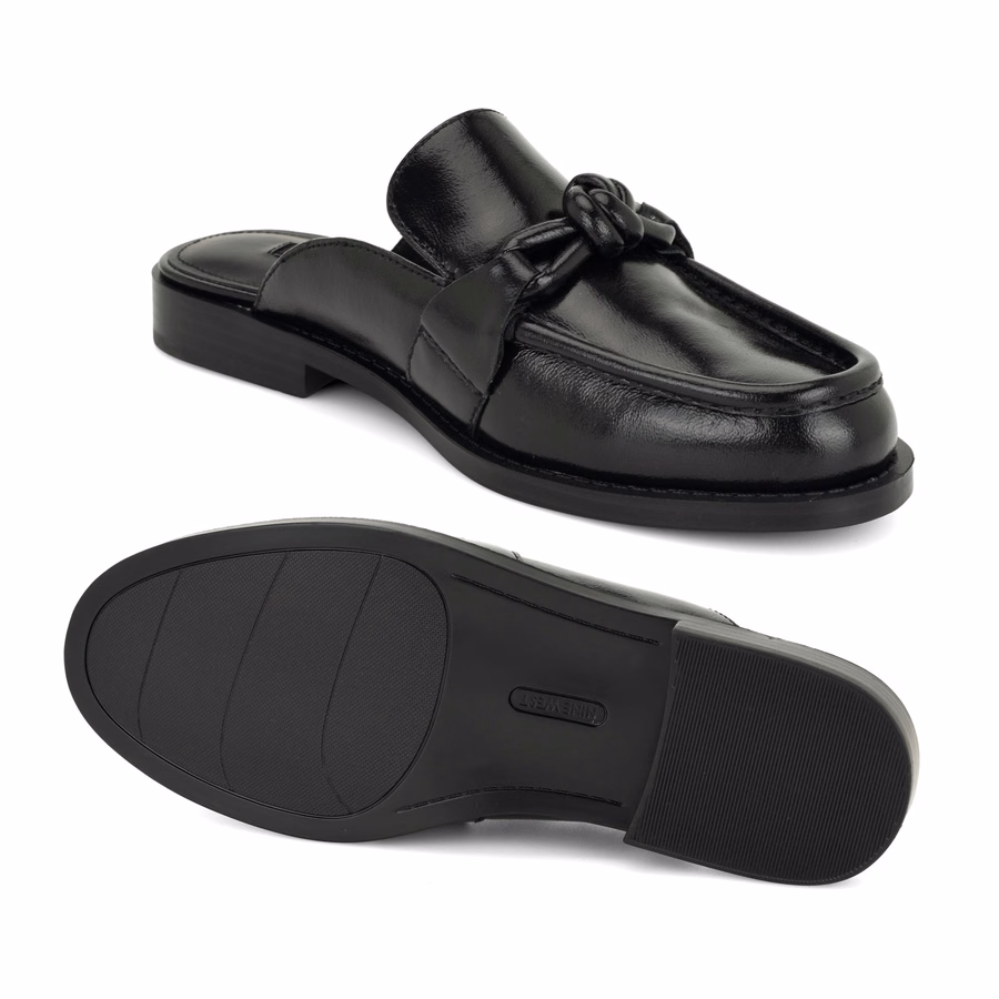 Mavey Leather Knotted Mules - Black Leather