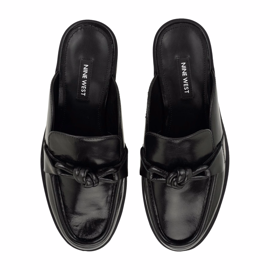 Mavey Leather Knotted Mules - Black Leather