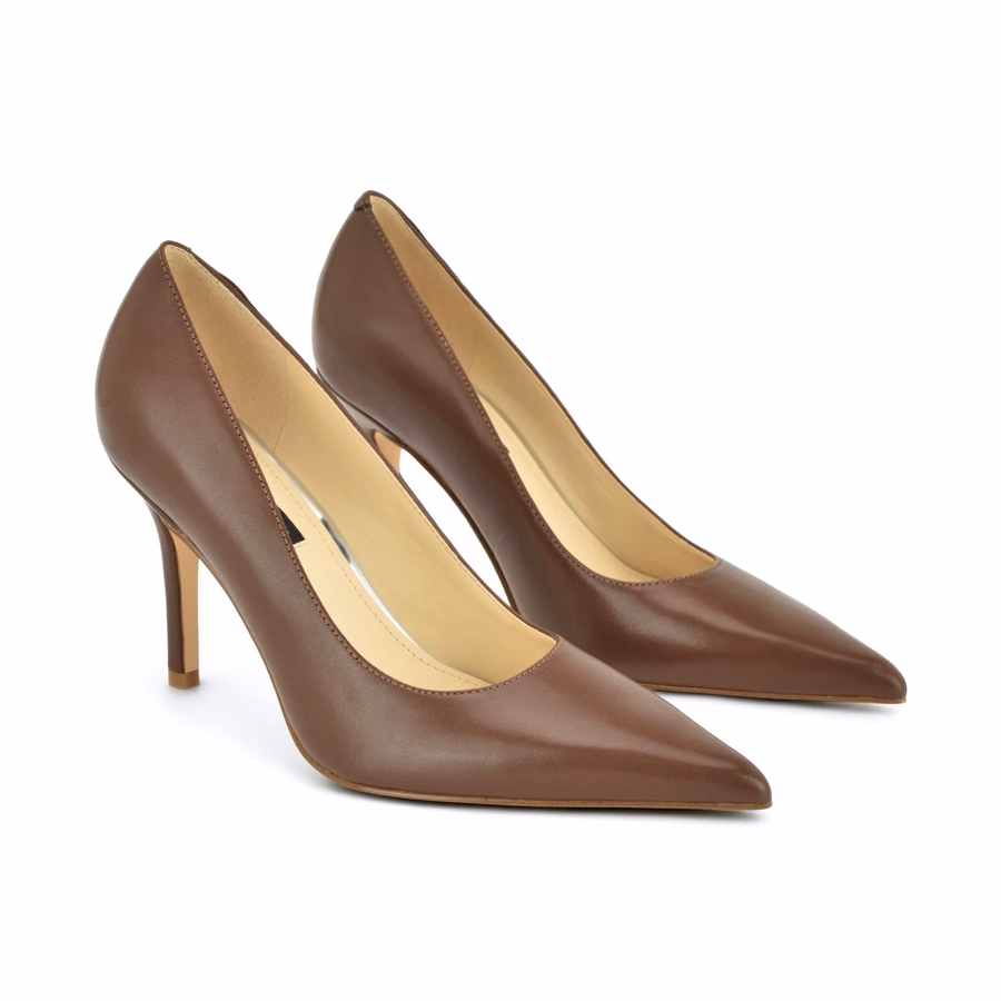 Gemmha Pointy Toe Pumps - Medium Brown Leather